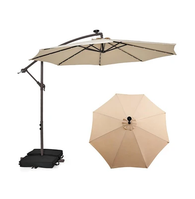 10 Feet Cantilever Umbrella with 32 Led Lights and Solar Panel Batteries