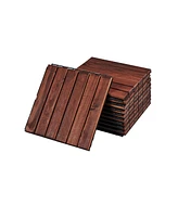 30-Piece Acacia Wood Deck Tiles - 12" x 12" Striped