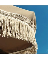 LAGarden Boho 9' Fringe Patio Umbrella with Tassels UPF50+ Boho Style 5-Year-Non-Fading for Outdoor Yard Market Mocha Meander
