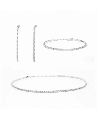 Sterling Silver Cherie Tennis Bracelet, Necklace & Drop Earrings Set