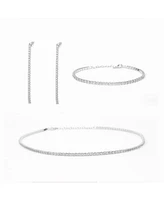 Sterling Silver Cherie Tennis Bracelet, Necklace & Drop Earrings Set