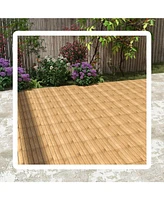 Costway 30 Pcs Acacia Wood Flooring Tiles 12" x 12" Snap-in-place Patio Tiles for Porch