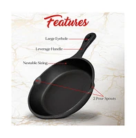 NutriChef Cast Iron Skillet Pan Set - 3 Pre-Seasoned Skillets (6", 8", 10") with Scraper