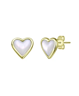 Kids 14K Gold Plated with White Shell Pearl Heart Stud Earrings