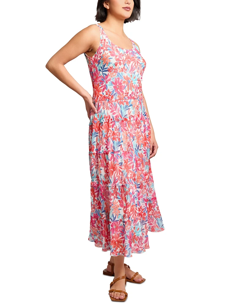 Jones New York Petite Printed Tiered Sleeveless Maxi Dress