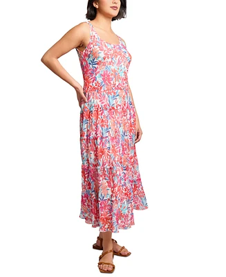 Jones New York Petite Printed Tiered Sleeveless Maxi Dress