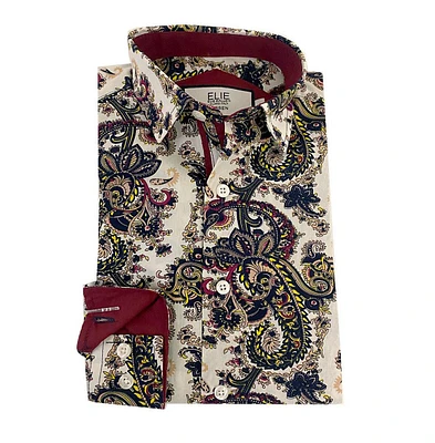 Elie Balleh Big Boys White Paisley Slim Fit Short Sleeve Shirt