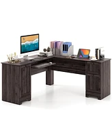 L-Shaped Office Desk with Storage Drawers and Keyboard Tray