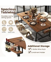 72 Inch Dining Table Rectangular Kitchen Table with 2-Bottle Wine Rack for 5-7