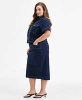 Bar Iii Trendy Plus Size Denim Pocket Top Midi Skirt Exclusively At Macys