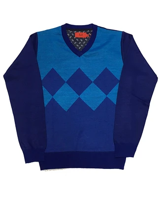 Elie Balleh Boys Royal Blue Crew Neck Argyle Sweater