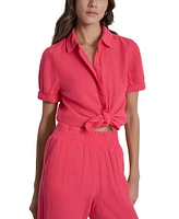 Dkny Jeans Petite Cuffed Short-Sleeve Shirt