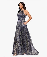 Betsy & Adam Women's Sleeveless Metallic Halter Dress