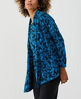 Ella Rafaella Petite Eco Floral Print Roll Collar Draped Long Sleeve Cardigan Sweater