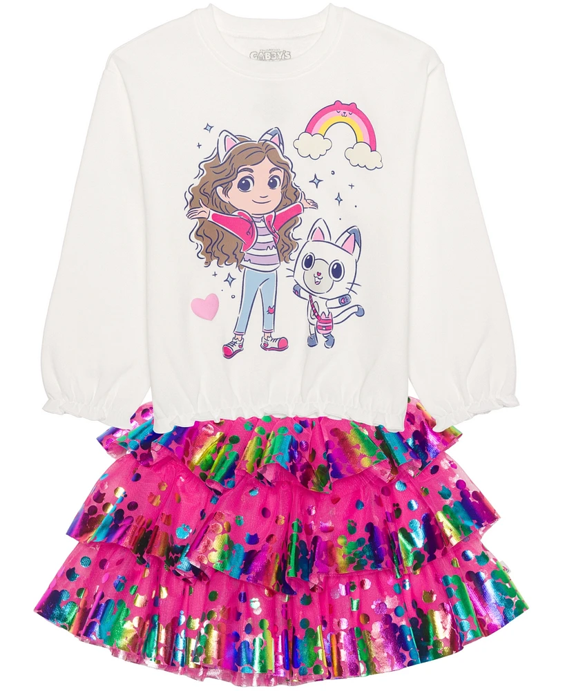 Hybrid Toddler and Little Girls 2-Piece Gabby's Dollhouse Long Sleeve Top Skirt Set