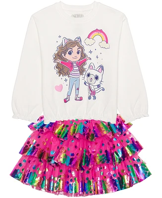 Hybrid Toddler and Little Girls 2-Piece Gabby's Dollhouse Long Sleeve Top Skirt Set