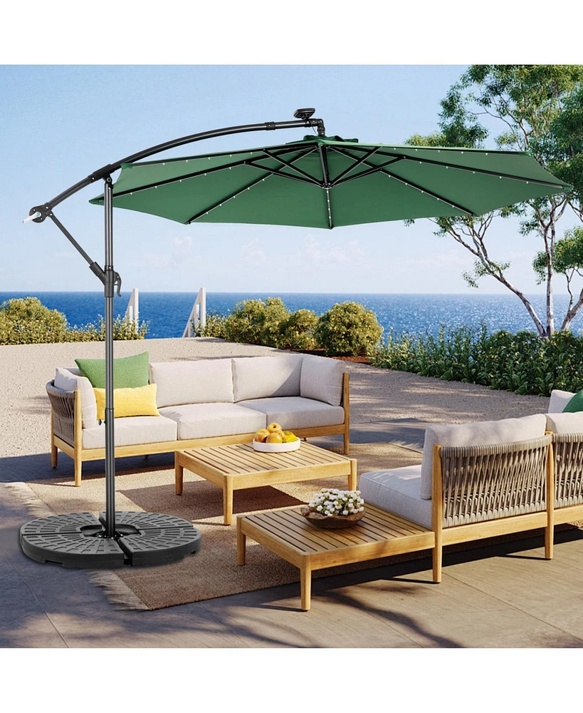 10ft Solar Led Offset Hanging Market Patio Umbrella ( Dark green )