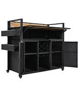 Wicker Grill Cart with Table Top & Storage - Outdoor Kitchen