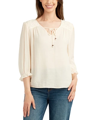 Bcx Juniors' Lace-Trim 3/4-Sleeve Peasant Top