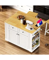 Rolling Kitchen Island Cart with Drop Leaf & Storage