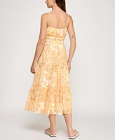 Trixxi Juniors' Gauze Printed Spaghetti Strap Tiered Midi Dress