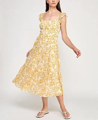 Trixxi Juniors' Chiffon Printed Flutter-Sleeve Midi Dress