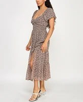 Trixxi Juniors' Printed Sweetheart Puff-Sleeve Midi Dress
