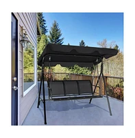 3 Person Steel Frame Patio Porch Swing with Polyester Angle and Adjustable Canopy