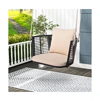 Porch Swing Patio Hanging Rattan Chair with Zippered Cushions and Rope