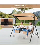 Gymax 2-Person Canopy Porch Swing Padded Chair Cooler Bag Rotatable Tray