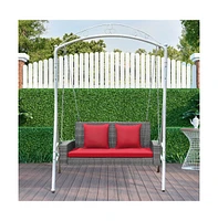 2-Person Patio Pe Wicker Hanging Porch Swing Bench Chair Cushion 800 Pounds