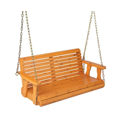 2-Person Wooden Porch Swing with Hanging Chains for Garden Yard