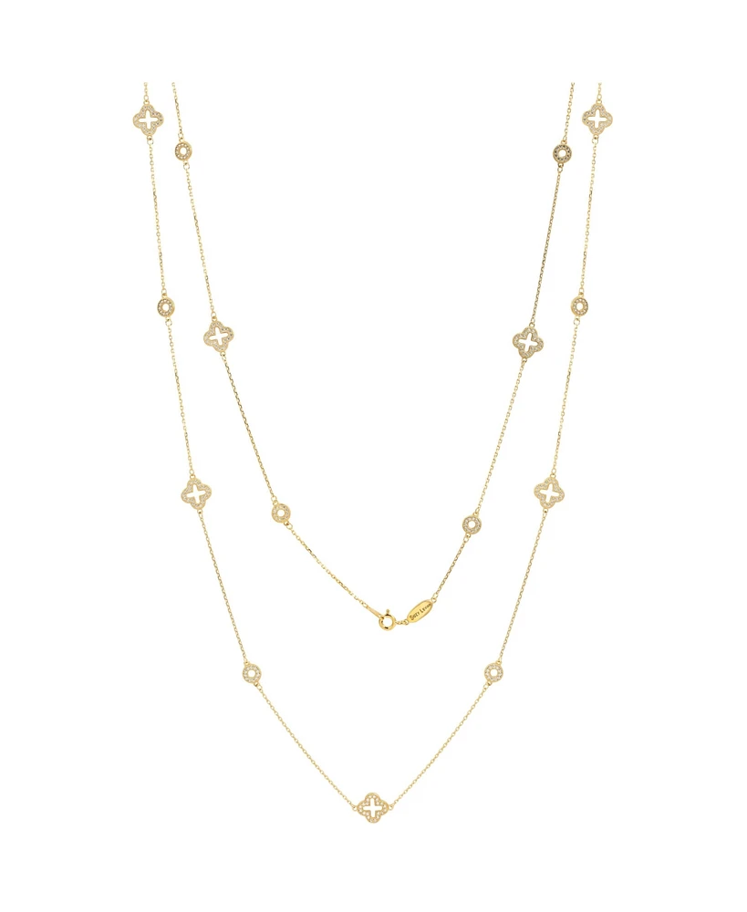 Suzy Levian Sterling Silver Cubic Zirconia Clover & Circle Station Necklace
