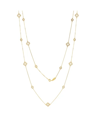 Suzy Levian Sterling Silver Cubic Zirconia Clover & Circle Station Necklace