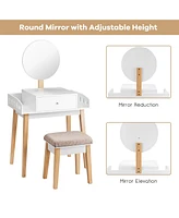 Wooden Makeup Dressing Mirror Table Set with Drawer