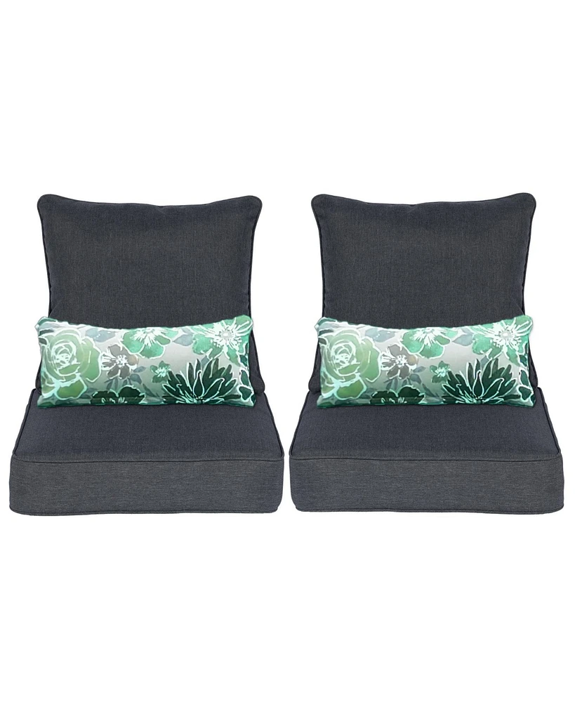 Aoodor 24'' x 24'' Outdoor Deep Seat Chair Cushion Set, Set of 2 Seats, 2 Backs, 2 Pillows (Charcoal)