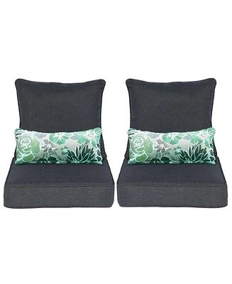 Aoodor 24'' x 24'' Outdoor Deep Seat Chair Cushion Set, Set of 2 Seats, 2 Backs, 2 Pillows (Charcoal)