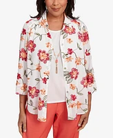 Alfred Dunner Petite Catalina Island Bright Floral Two One Collared Neckline Top
