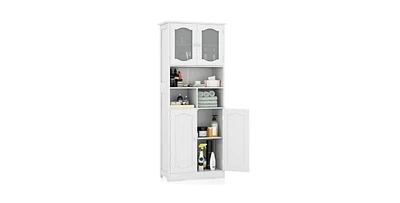 58.5 Inch Freestanding Linen Bathroom Storage Cabinet with Frost Glass Doors