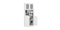 58.5 Inch Freestanding Linen Bathroom Storage Cabinet with Frost Glass Doors