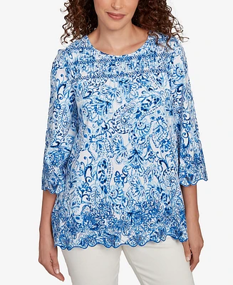 Ruby Rd. Petite Oceanic Paisley Embroidered Top