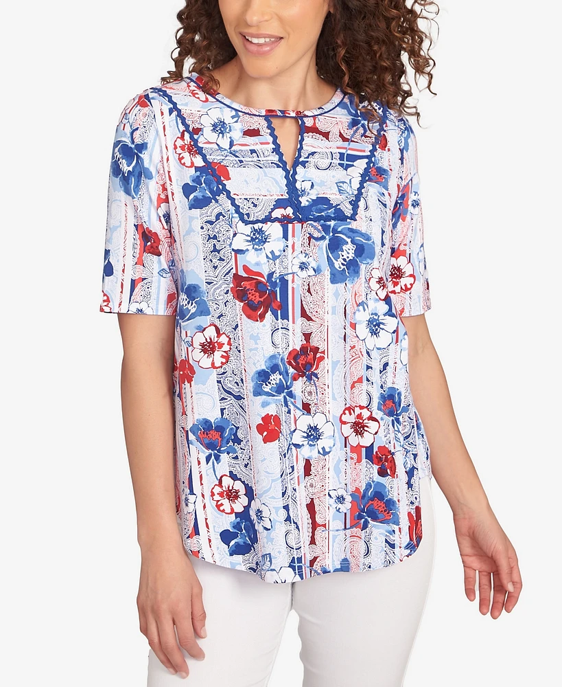Ruby Rd. Petite Riviera Floral Stripe Print Knit Top