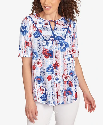 Ruby Rd. Petite Riviera Floral Stripe Print Knit Top
