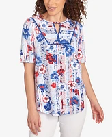 Ruby Rd. Petite Riviera Floral Stripe Print Knit Top