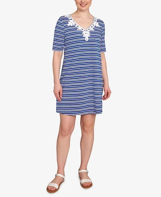 Ruby Rd. Petite Embroidered Stripe Knit Dress
