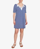 Ruby Rd. Petite Embroidered Stripe Knit Dress