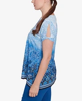 Ruby Rd. Petite Crystal Ombre Cold Shoulder Crew Neck T-Shirt