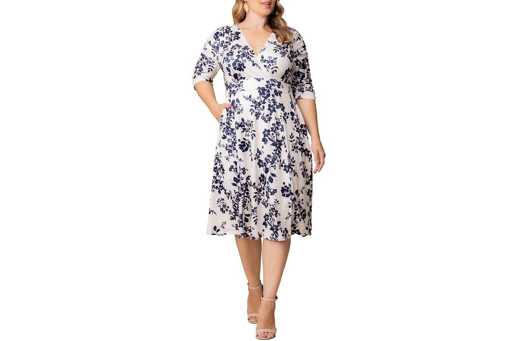 Kiyonna Plus Gabriella Ruched Sleeve Midi Dress with Pockets