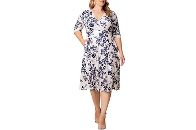 Kiyonna Plus Gabriella Ruched Sleeve Midi Dress with Pockets