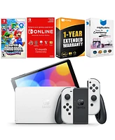 Nintendo Switch White Oled Console with Super Mario Bros. Wonder, Nso 12 Month Family Membership, MightySkins Console and Controller Skin Voucher